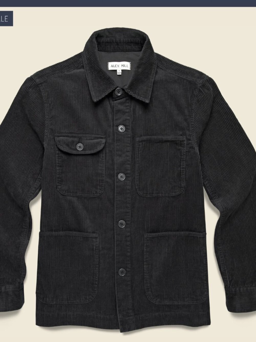 Alex Mill Corduroy Work Chore Jacket Black Five Button Huckberry Size S